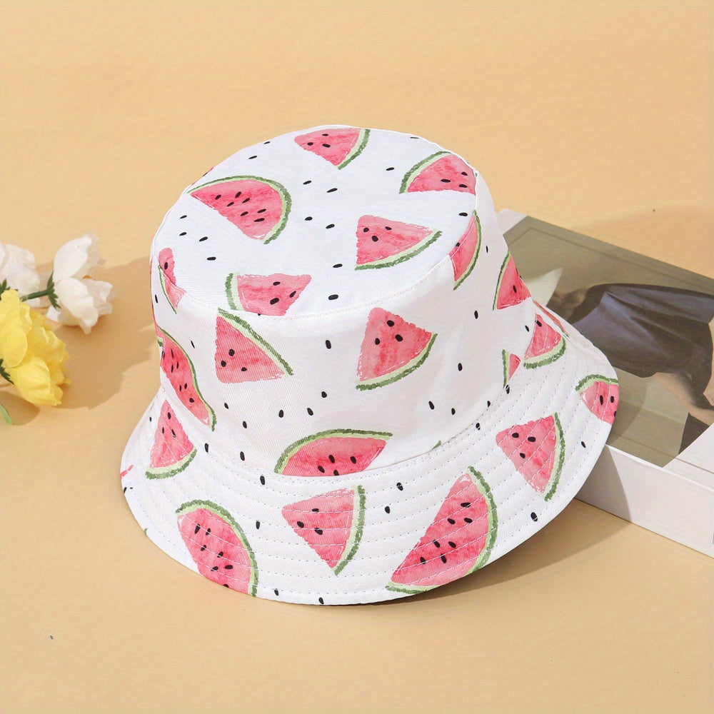 Watermelon Print Bucket Hat Reversible Cartoon Basin Hat Casual
