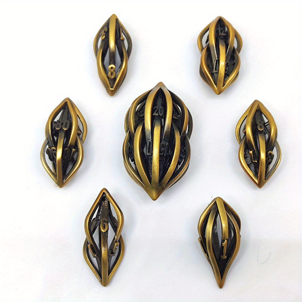 7pcs Metal Hollow Dice Set Polyhedral for Christmas & Halloween