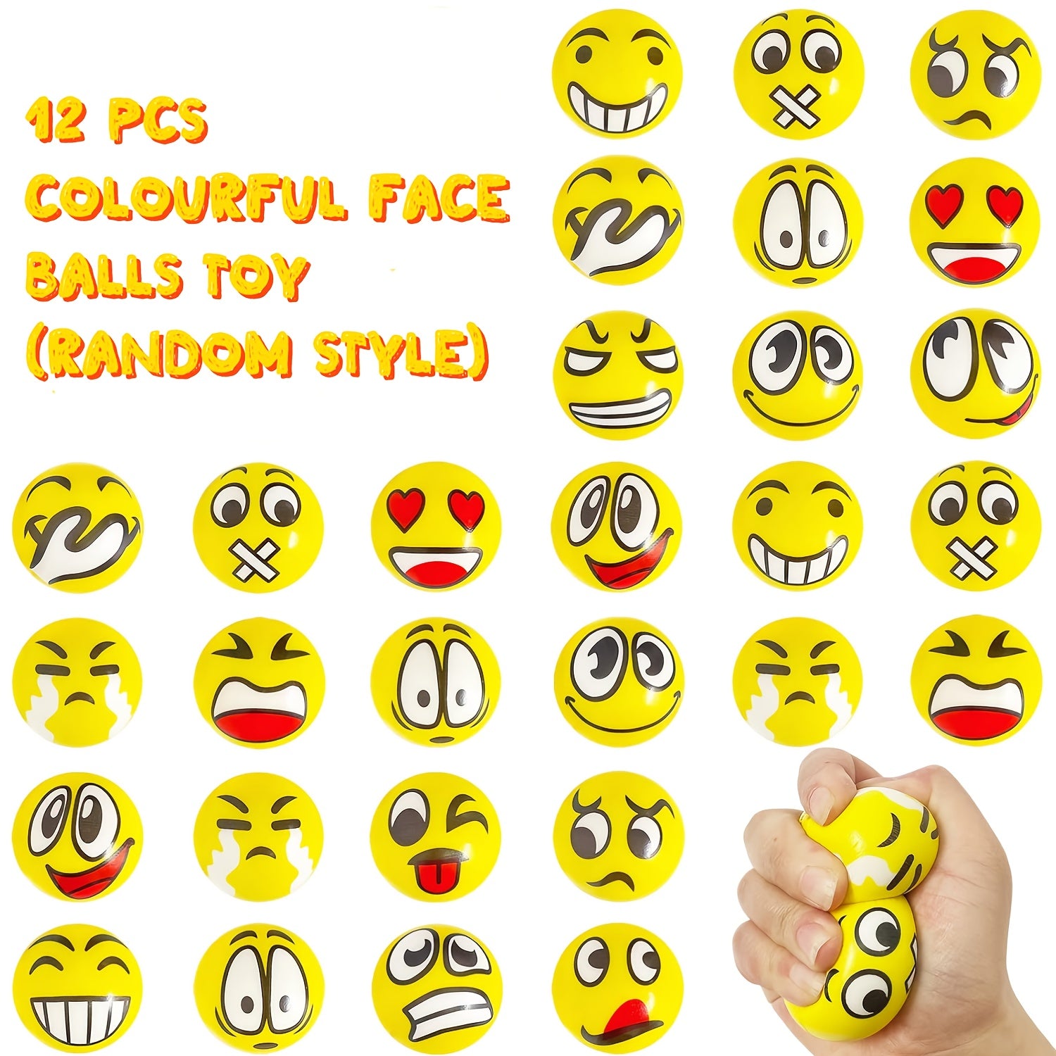12pcs Random Stress Balls Squeeze Fidget Toys Emotions Hand Wrist Exercise Foam