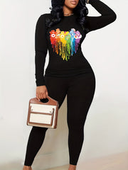 Bear Print Matching Set Long Sleeve T-shirt & Leggings
