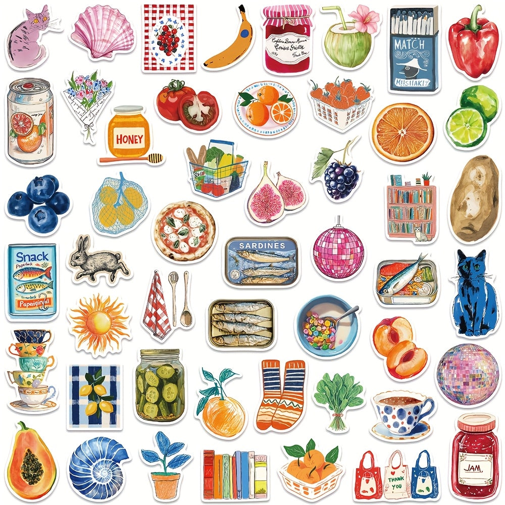 100pcs Retro Food & Fruit Stickers for Bottles Luggage