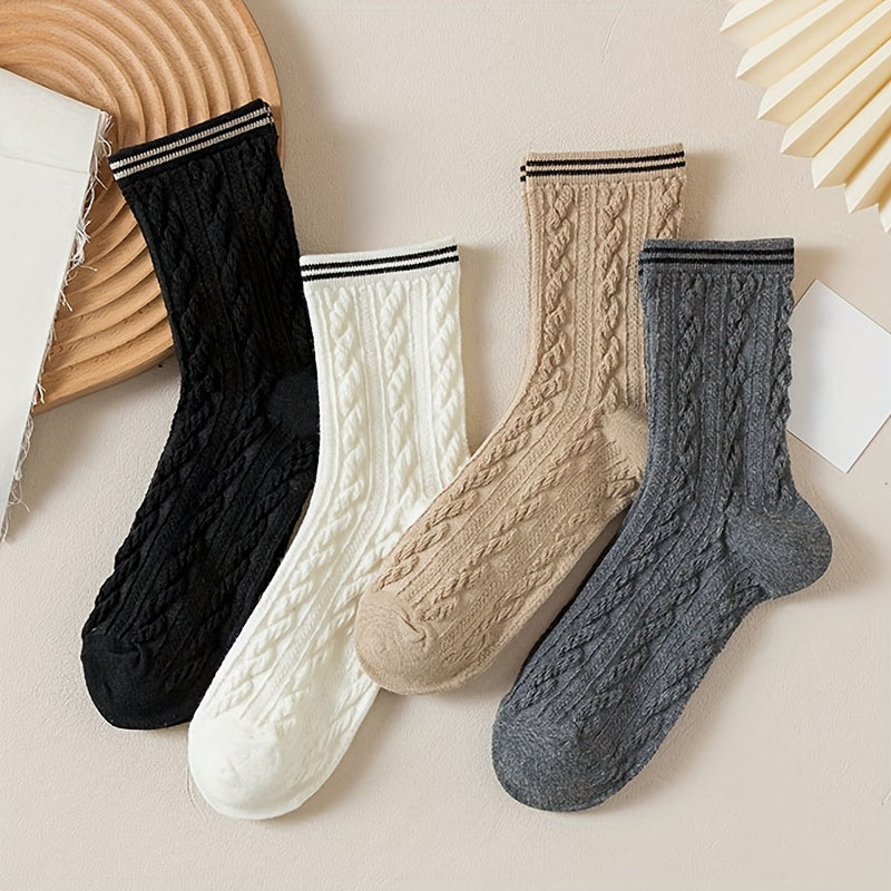4 Pairs Twist Textured Socks Women's Mid Tube Stockings