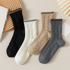 4 Pairs Twist Textured Socks Women's Mid Tube Stockings