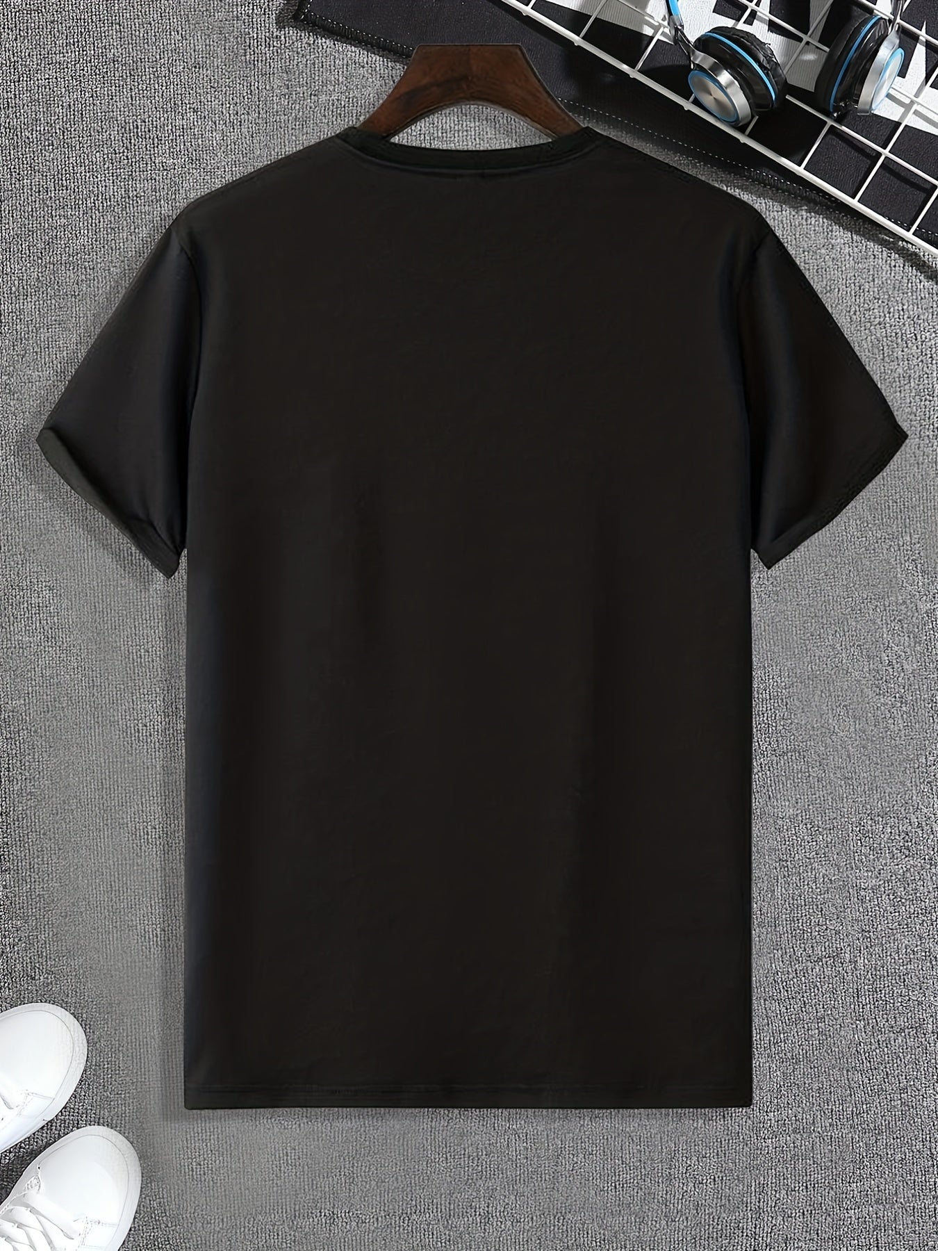 Men's Halloween Letter Print T-shirt, Stretch Crew Neck