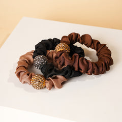 3pcs Rhinestone Hair Ties For Thick Hair - Silky Seamless Hair Scrunchies