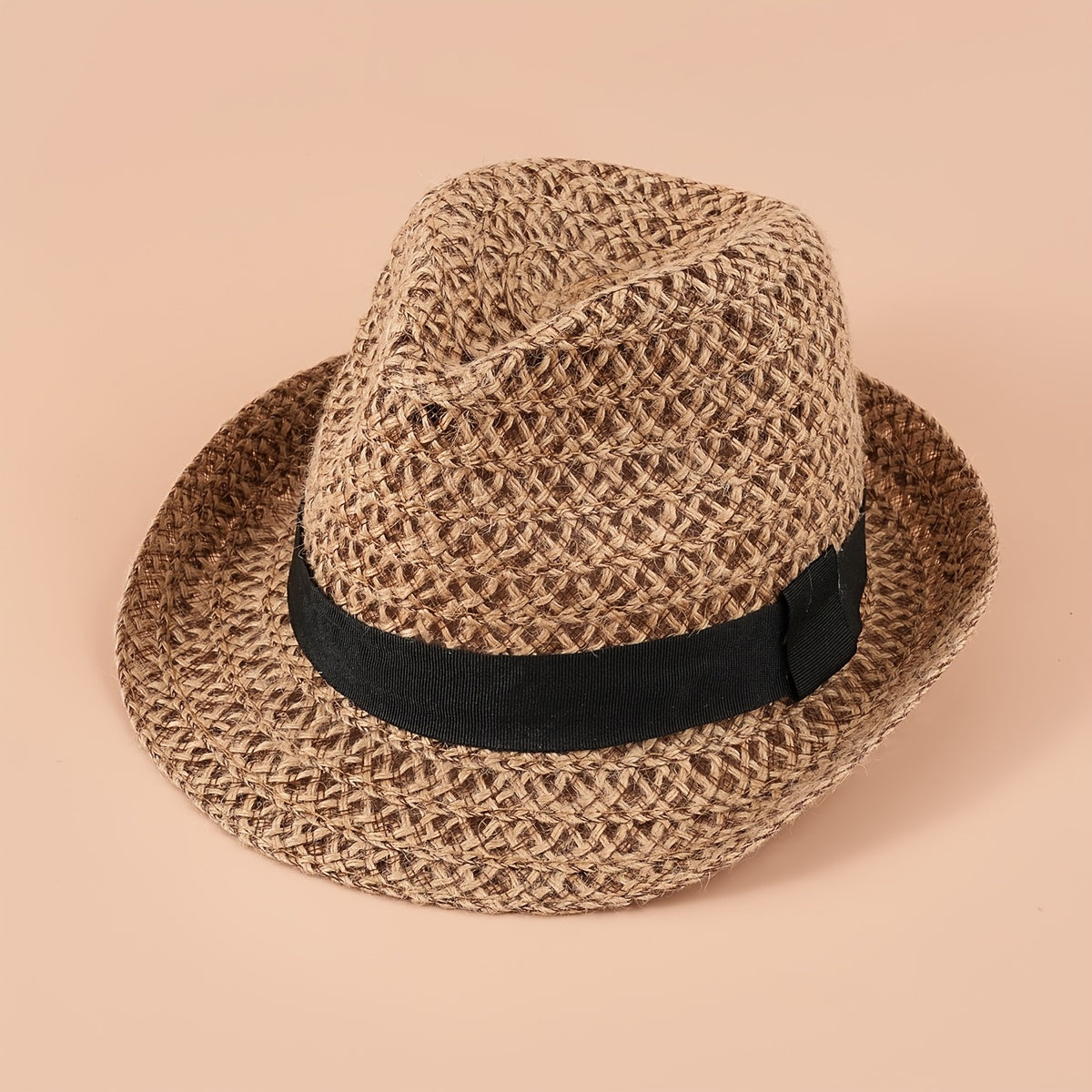 British Style Khaki Fedora Cap Vintage Straw Jazz Hat