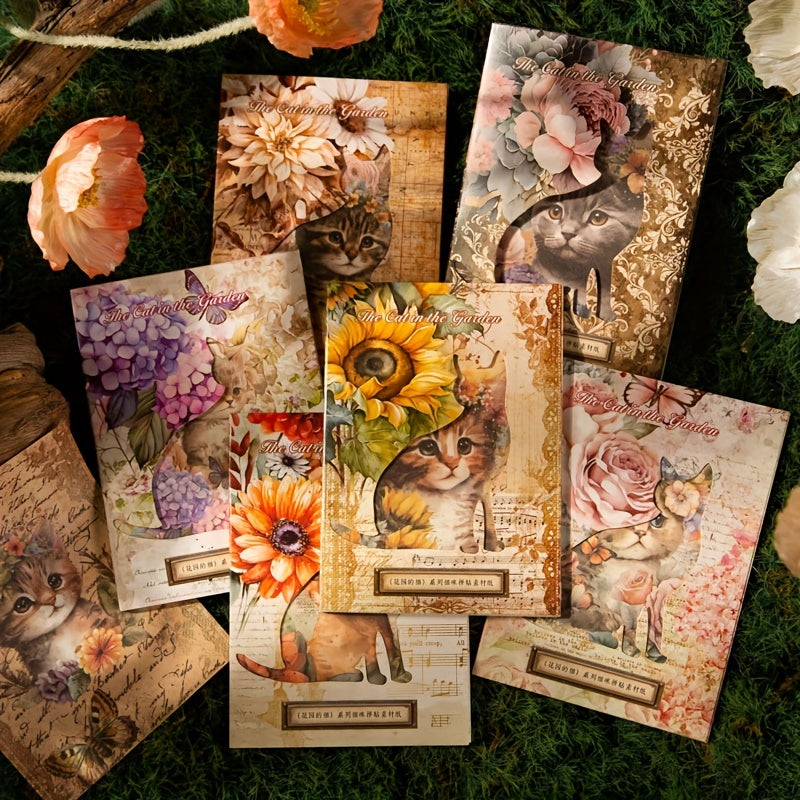 Whimsical Garden Cat Collage Kit - 30 Sheets