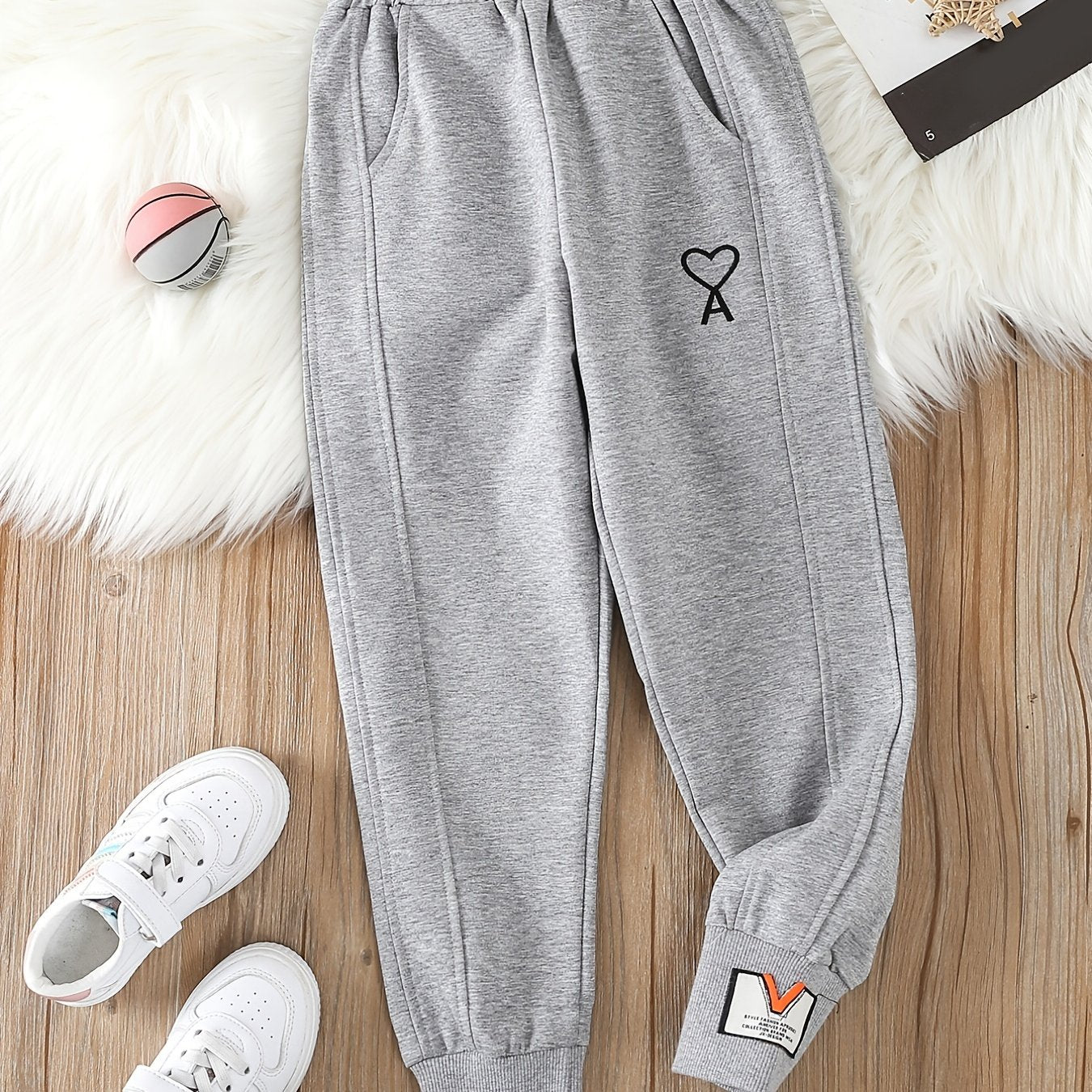 Girls Active Sweatpants with Heart Print