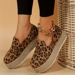 Leopard Pattern Slip On Espadrilles Low Heel Casual Outdoor Shoes