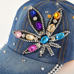 Rhinestone Leaf Patch Baseball Cap Y2K Denim Sports Hat