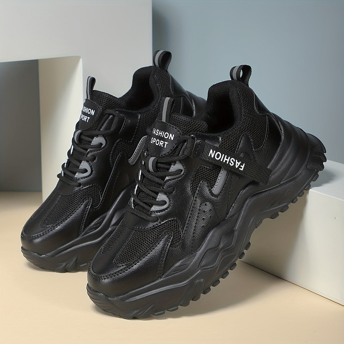 Women's Faux Leather Chunky Sneakers Non Slip Running Shoes