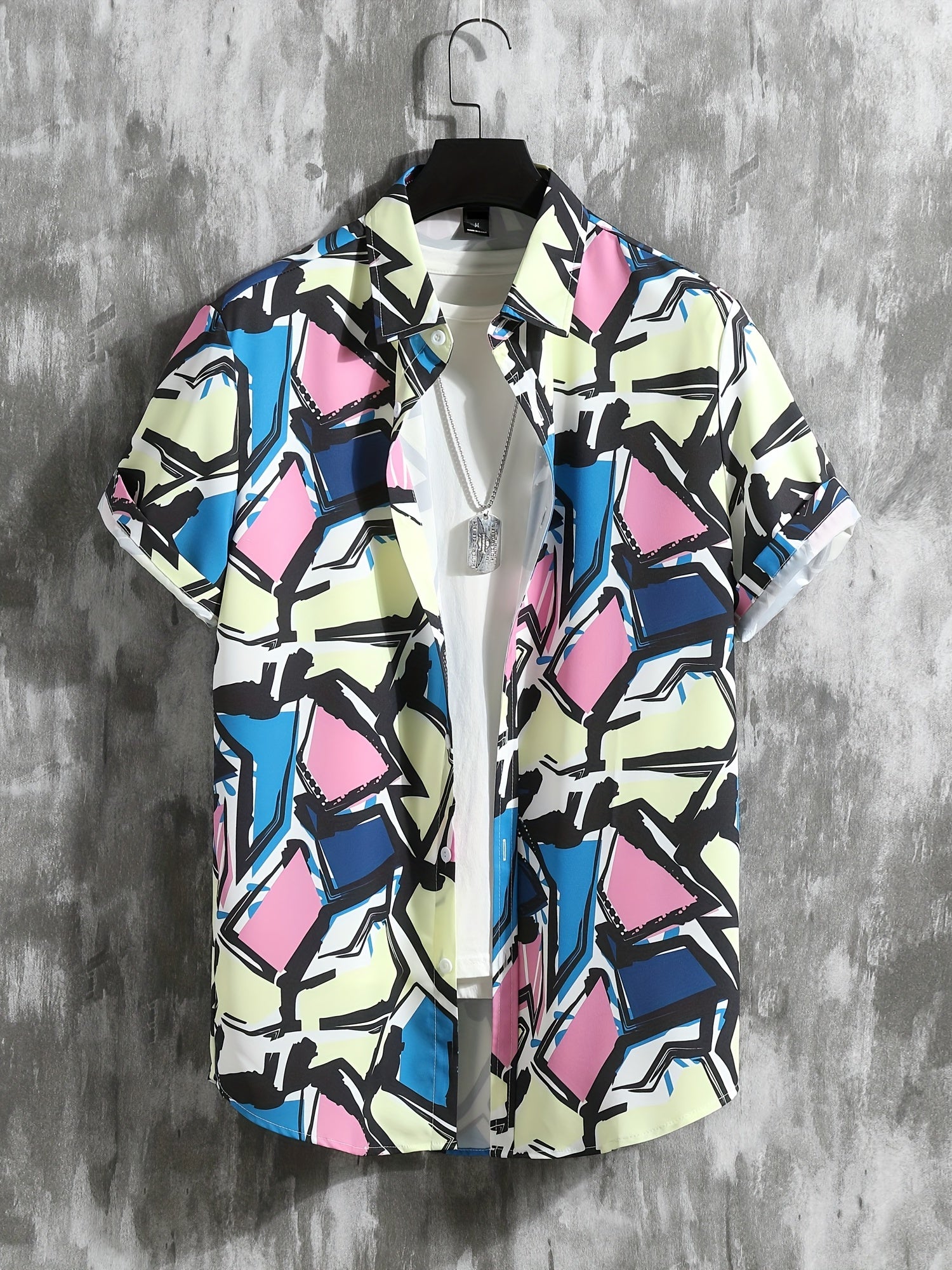 Geometric Print Men's 2Pcs Outfits Casual Button Up S