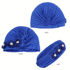 Pleated Flower Turban Cap Elastic Head Wrap Hijab Decor Casual Headscarf