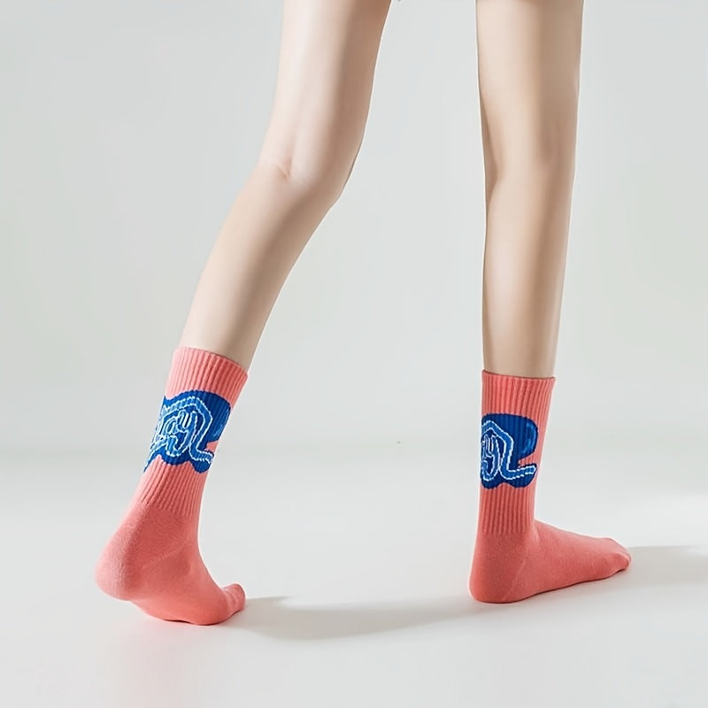 5 Pairs Letter Graffiti Street Socks Women's Stockings & Hosiery