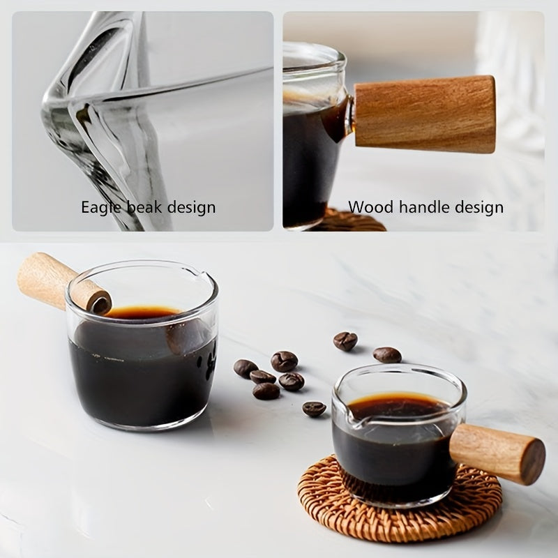 Wooden Handle Glass Milk Tea Cup Mini Salad Cup Coffee Plus Milk Cup