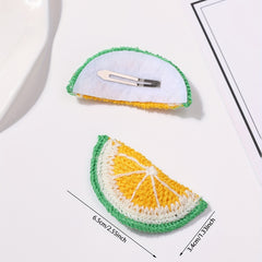2pcs Lemon Hair Clips Knitted Sweet Side Hair Accessory