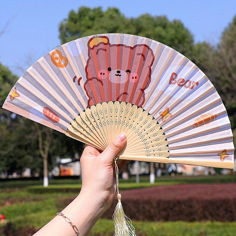 Cartoon Pattern Folding Fan Cloth Fan Girl's Birthday Party Accessories