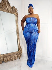  Sexy Tie Dye Tube Jumpsuit with Tie Back