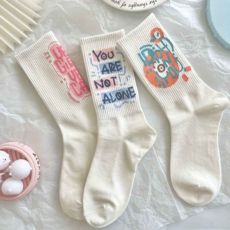 7 Pairs Letter Print Socks Breathable Mid Tube Stockings