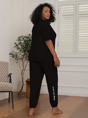 Letter Print Pajama Set Short Sleeve Top & Bow Knot Pants