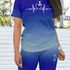 Heart Rate Ombre Two-piece Set Casual T-shirt & Shorts Outfit