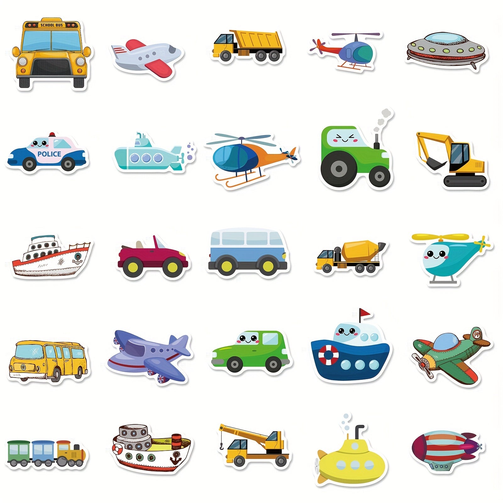 100pcs Cartoon Traffic Vehicle Stickers for Laptop Car Bicycle Luggage