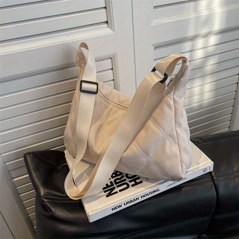 Women's Minimalist Hobo Bag with Quilted Detail and Zipper