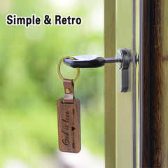 Walnut Wooden Keychain with Leather Buckle Keyring