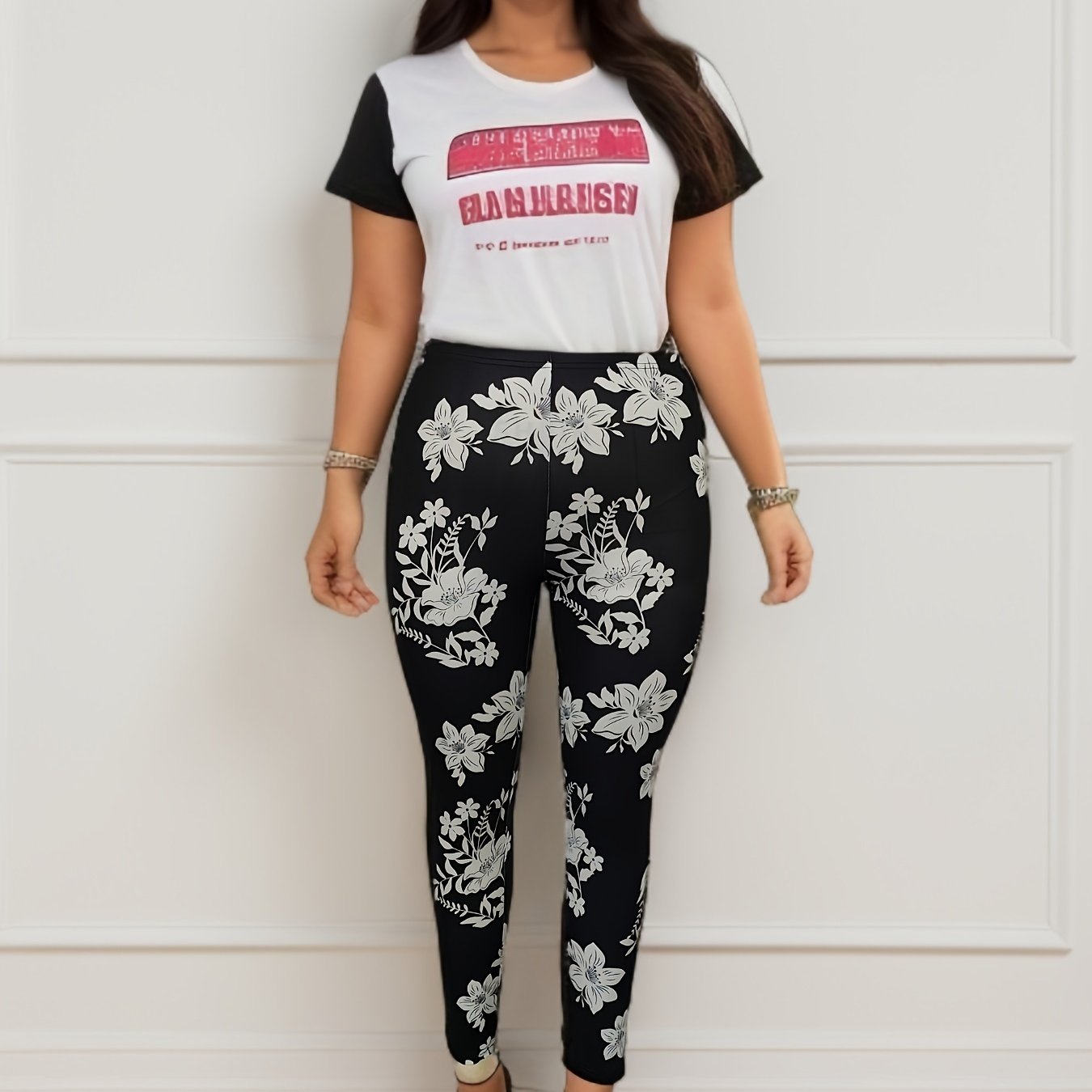 Floral Print High Rise Stretch Leggings