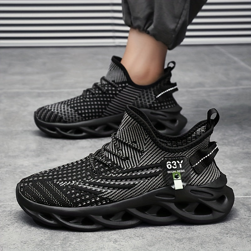 Men's Knitted Blade Sneakers Breathable Lace Up Casual Walking Shoes