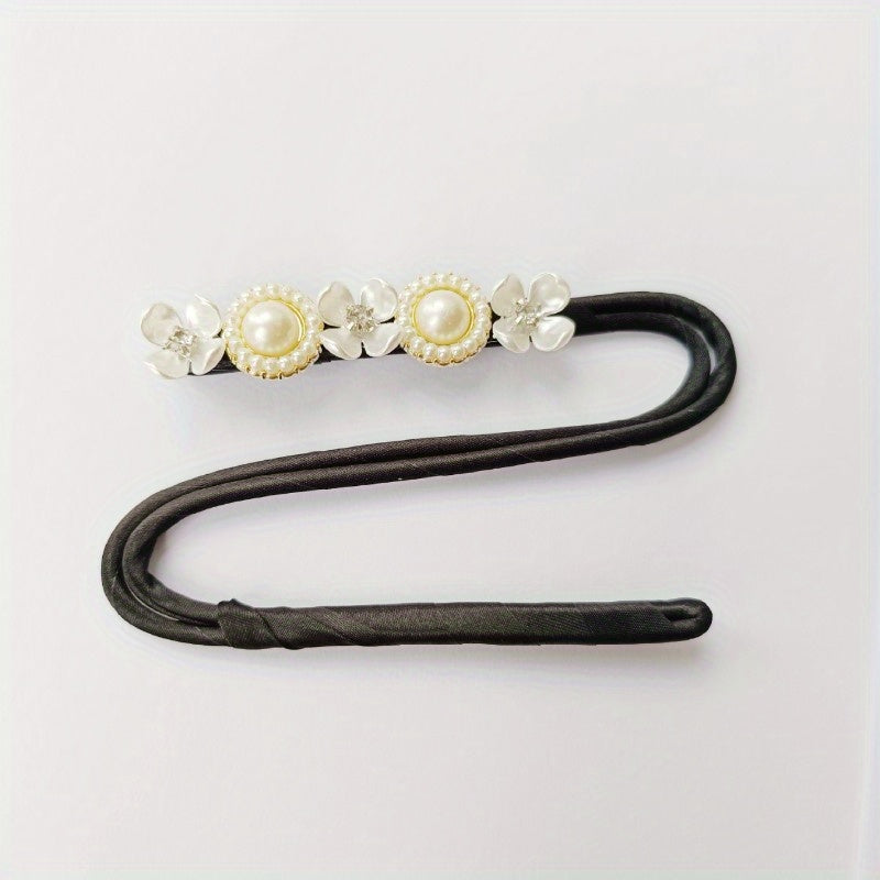 Flower & Pearl Hair Bun Maker Tie Wedding Hair Accessory
