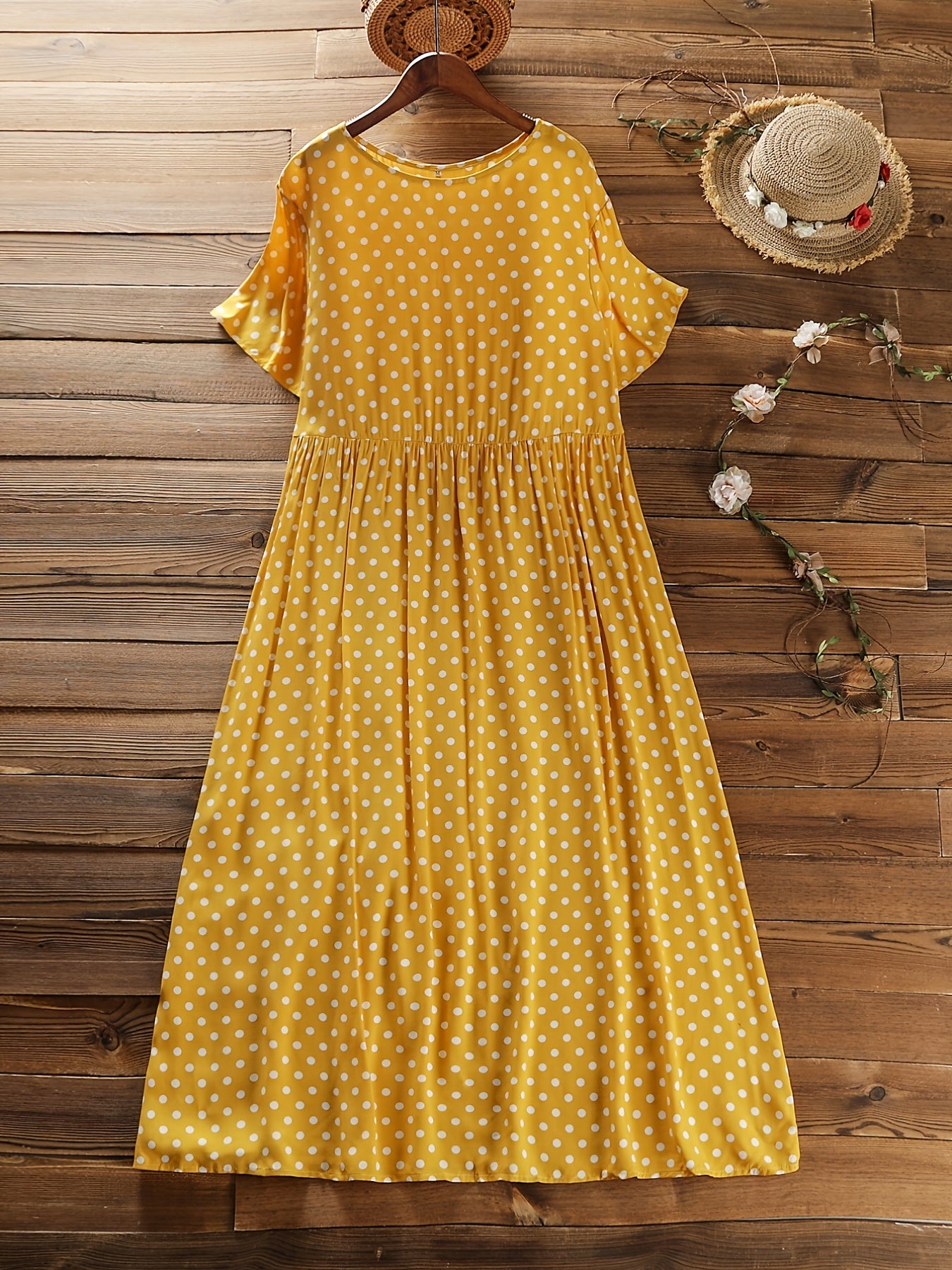  Polka Dot Print Short Sleeve Maxi Dress
