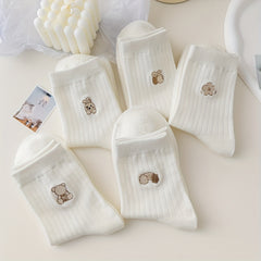 5 Pairs Cartoon Embroidery Socks Women's Stockings