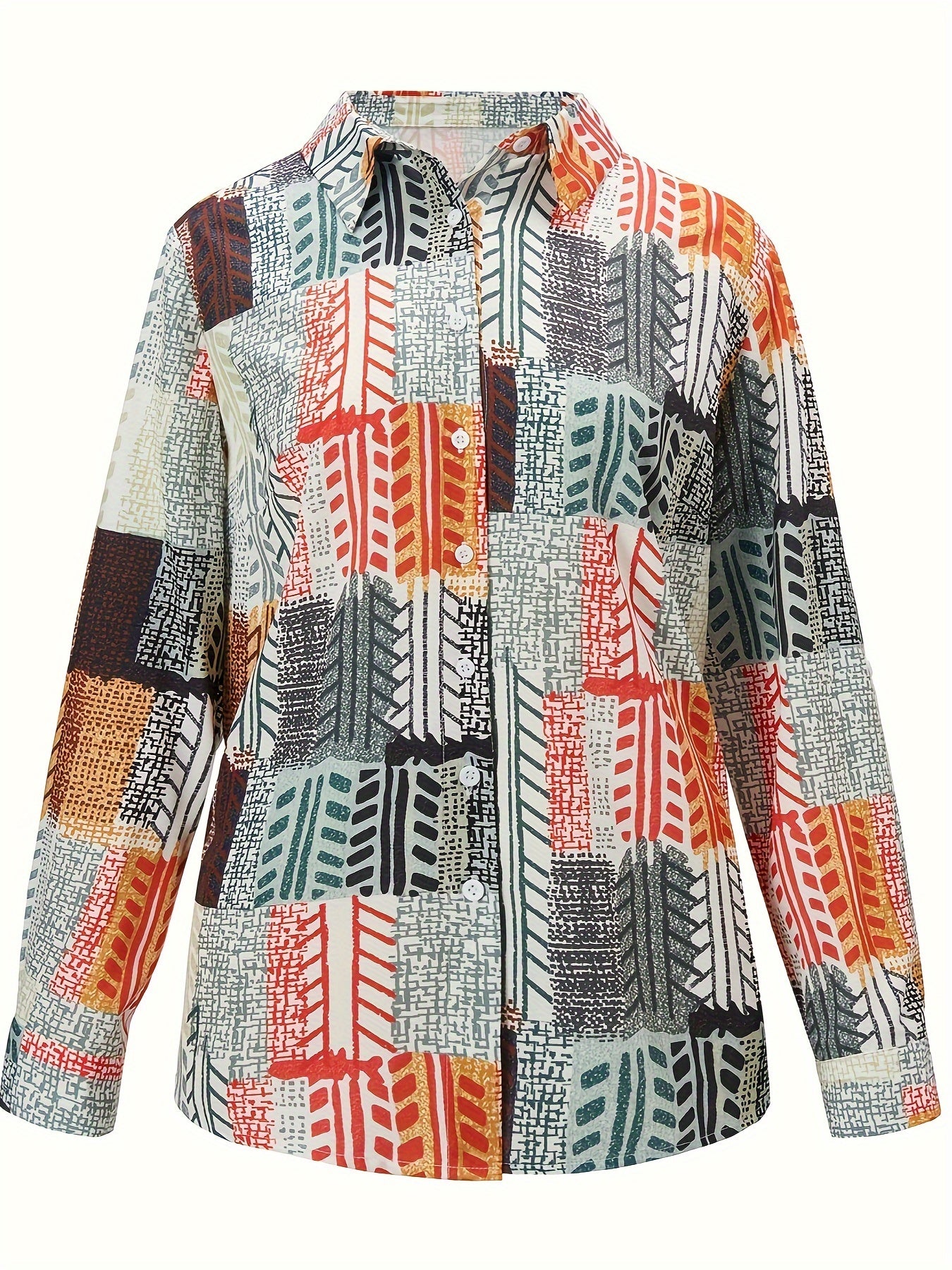  Patchwork Print Long Sleeve Shirt Top