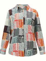 Patchwork Print Long Sleeve Shirt Top