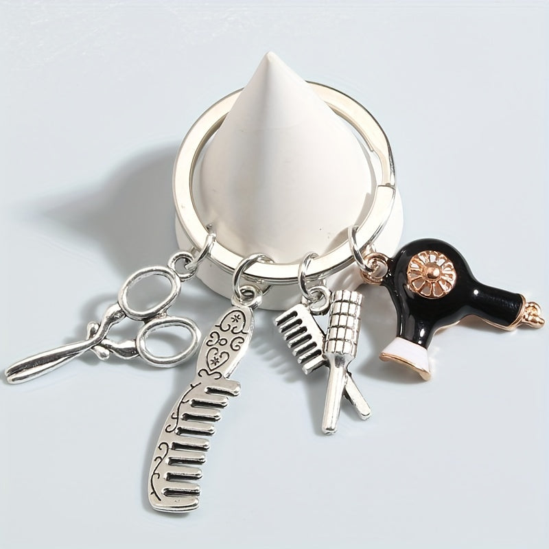 Hair Dryer & Scissors Keychain Mini Toy Metal Key Ring Gift For Mother's