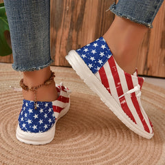 Women's Stars & Striped Pattern Canvas Shoes Casual Lace Up Flat Loafers