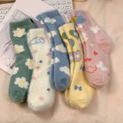Floral & Cloud Print Socks Women's Stockings