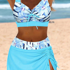 Floral & Stripe Print Boho Bikini Set Plus Size