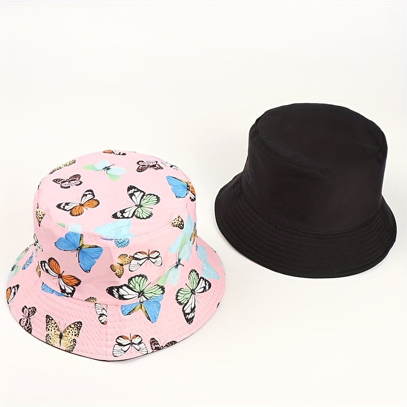 Butterfly Print Reversible Bucket Hat Fisherman Cap Unisex Sunscreen