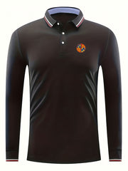Symbol Print Men's Casual Button Up Long Sleeve Polo Shirt