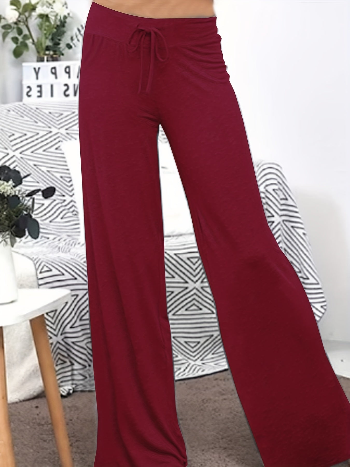  Casual Pants Women's Plus Solid Elastic Drawstring High Rise Trousers