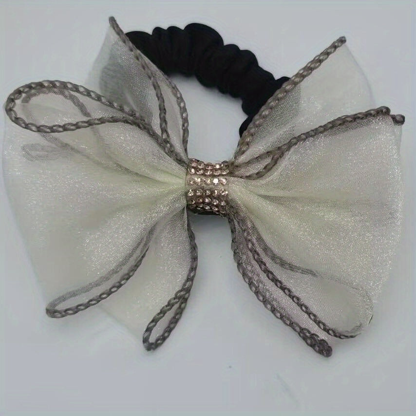 Sweet Organza Bow Knot Hair Tie Rhinestone High Elastic Accessory