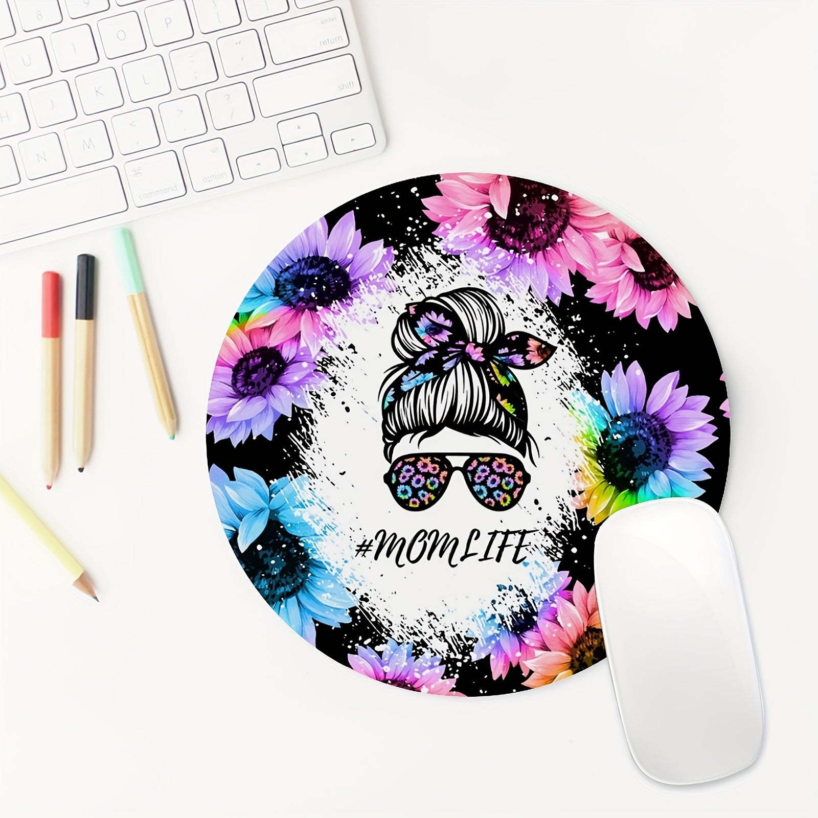 Mom Life Round Mouse Pad Non Slip Rubber Base Small Size 7.87 x 7.87 x 0.1inch