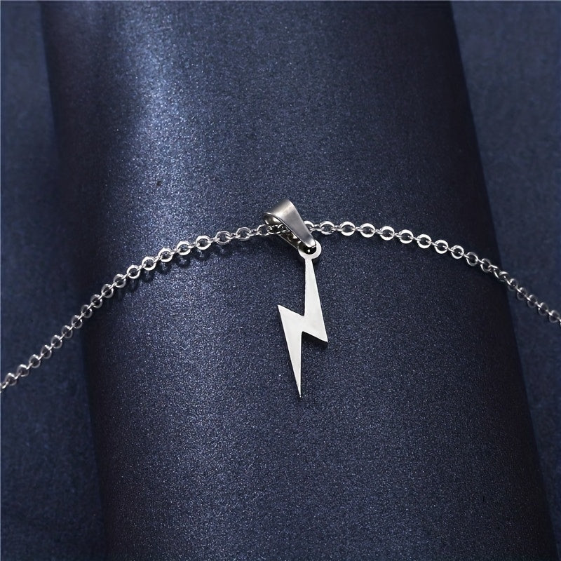 Silver Stainless Steel Lightning Pendant Men's Necklace