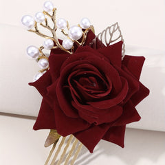 Rose & Faux Pearl Decor Hair Comb Hair Pin Wedding Headwear