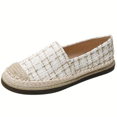 Women's Tweed Platform Loafers Casual Round Toe Low Top Flats