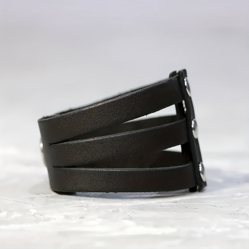 Punk Style Men's Leather Wrist Guard with Rivet Inlay