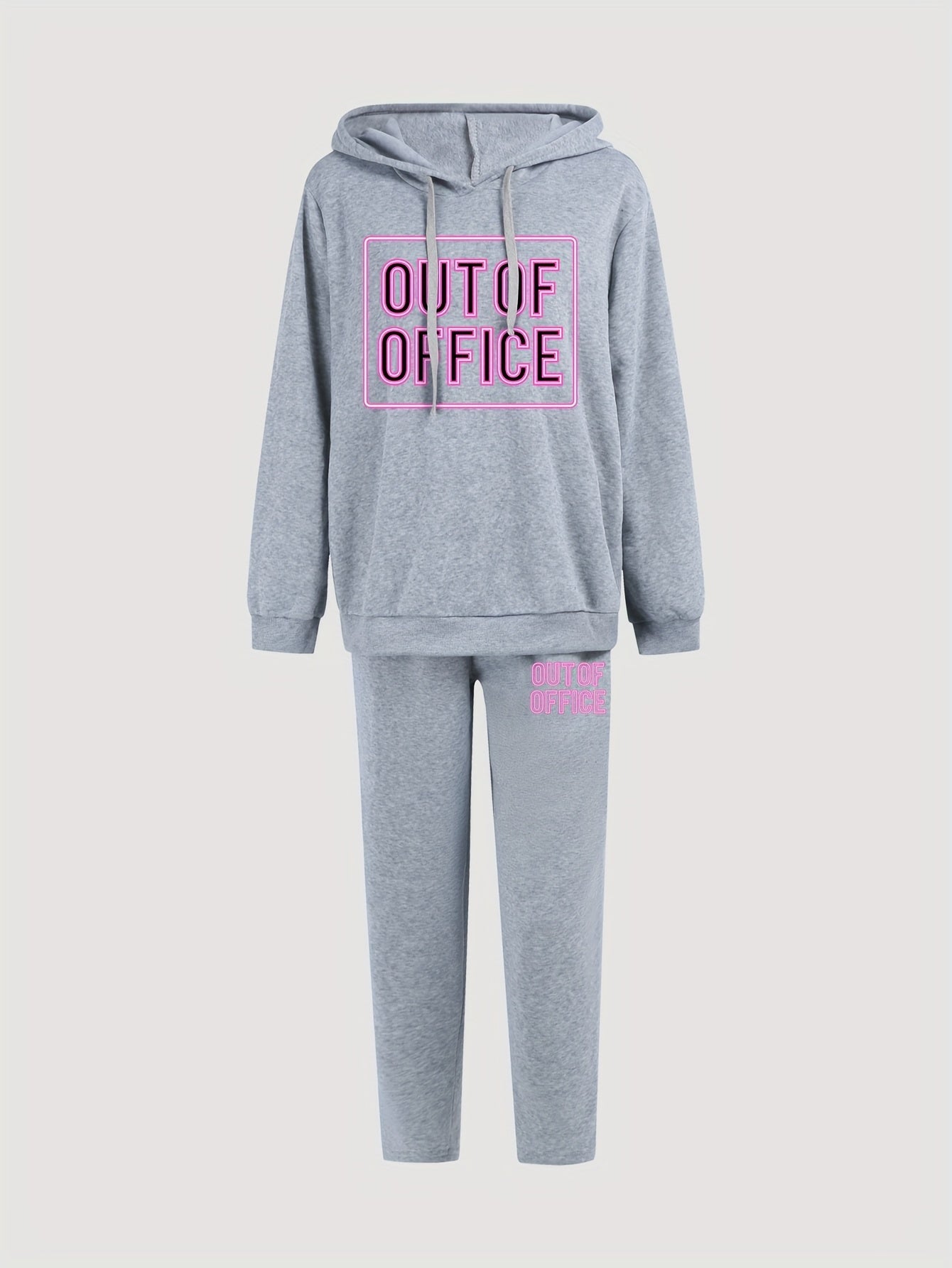  Art Letter Print Hooded Sweatshirt & Sweatpants Set