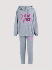  Art Letter Print Hooded Sweatshirt & Sweatpants Set